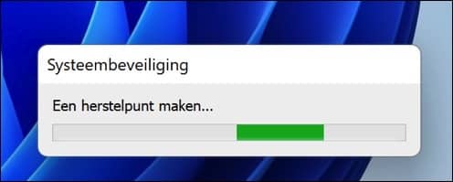 Herstelpunt wordt gemaakt