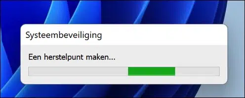 Herstelpunt wordt gemaakt
