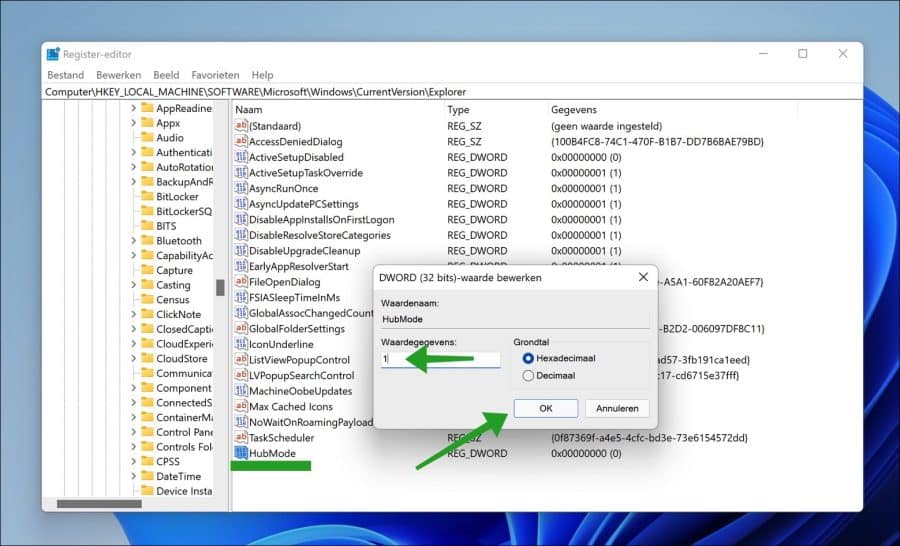 HubMode DWORD waarde