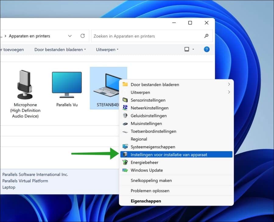 Cambiar la configuración de instalación del dispositivo