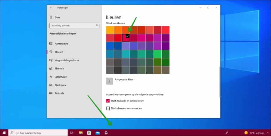 Kleur van de taakbalk wijzigen in Windows 10