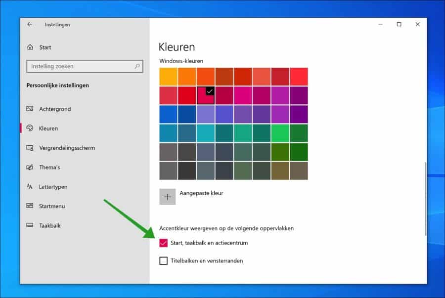 Change the color of the taskbar in Windows 10