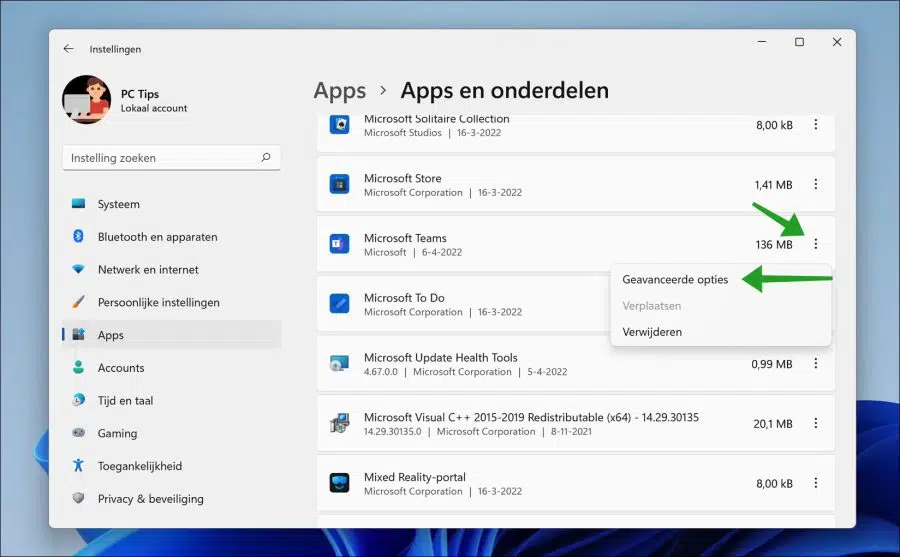Microsoft Teams Geavanceerde opties