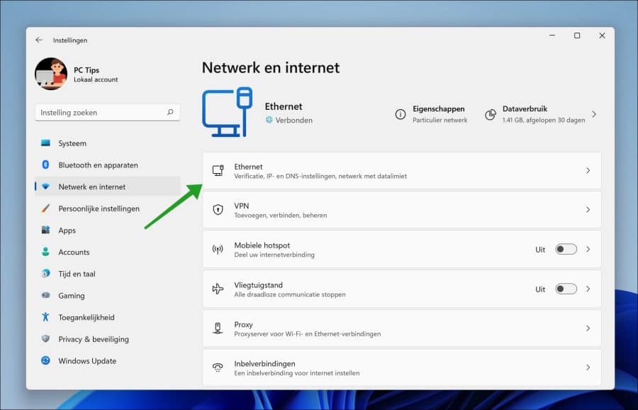 Netzwerk- und Interneteinstellungen