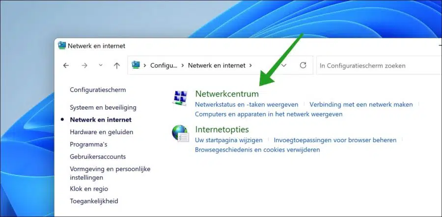 Netwerkcentrum openen in Windows 11