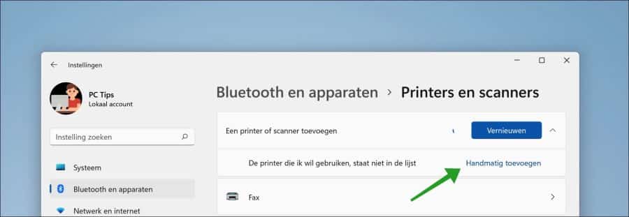 Netwerkprinter handmatig toevoegen in Windows 11