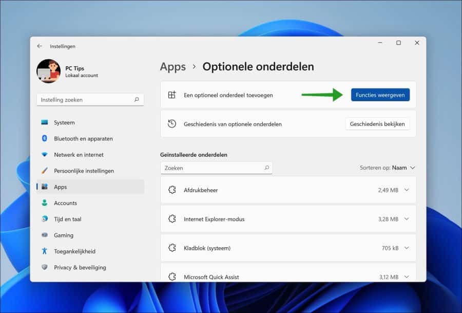 Optioneel onderdeel toevoegen in Windows 11