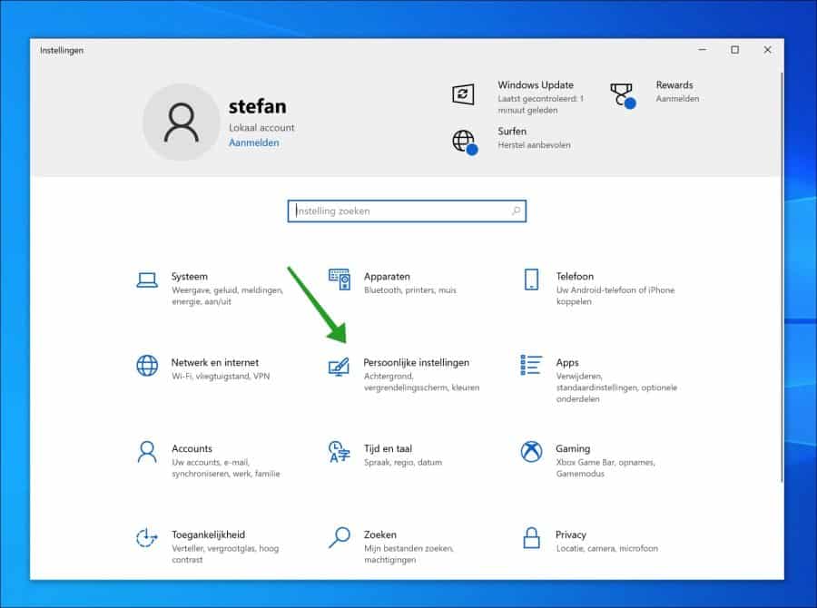 Persoonlijke instellingen openen