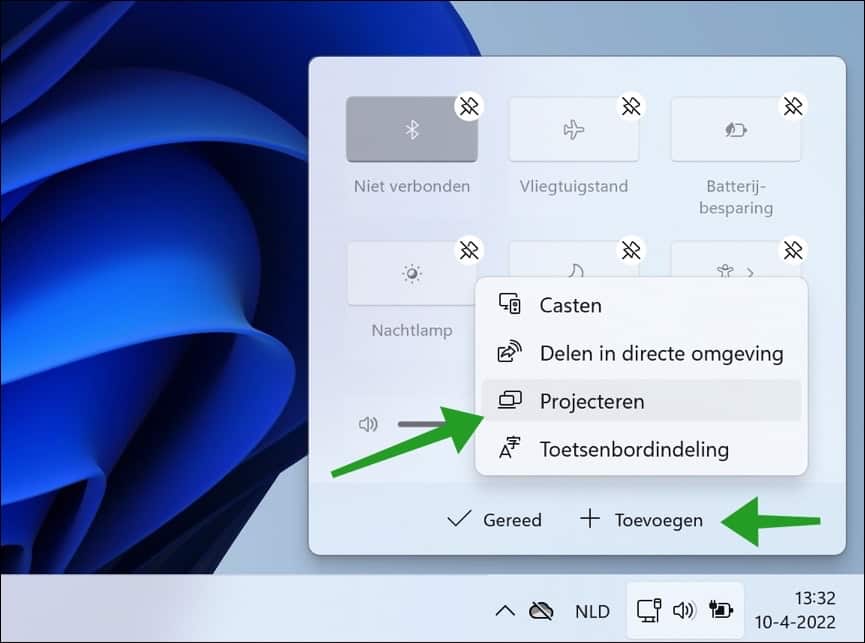 Add Project button to Quick Settings