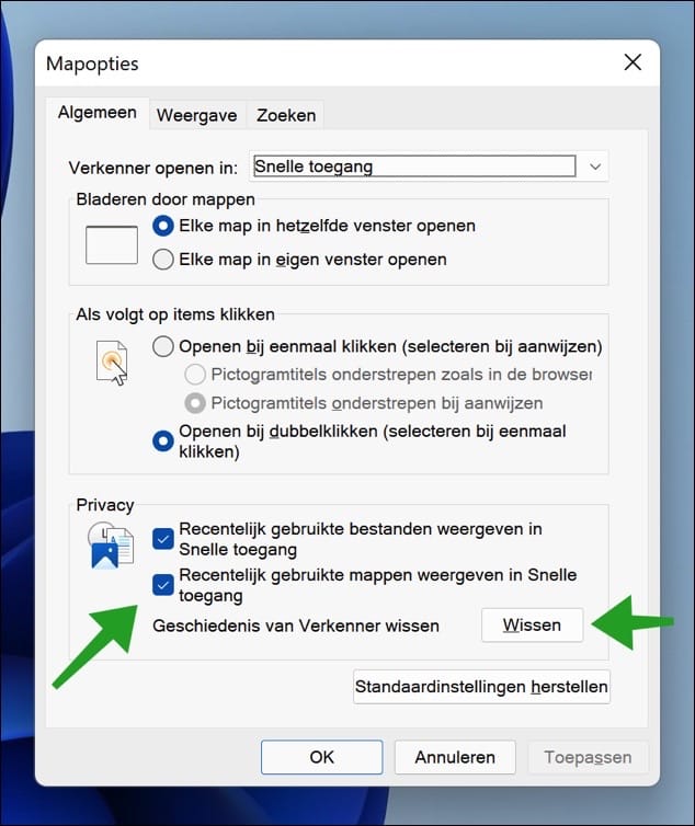 Recente bestanden wissen in Windows verkenner