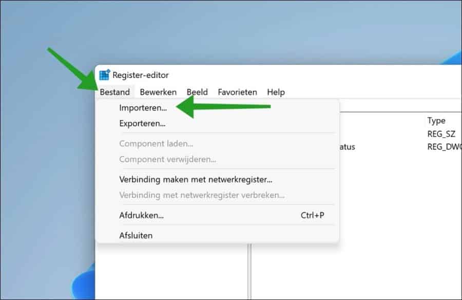 Register back-up bestand importeren in de register-editor