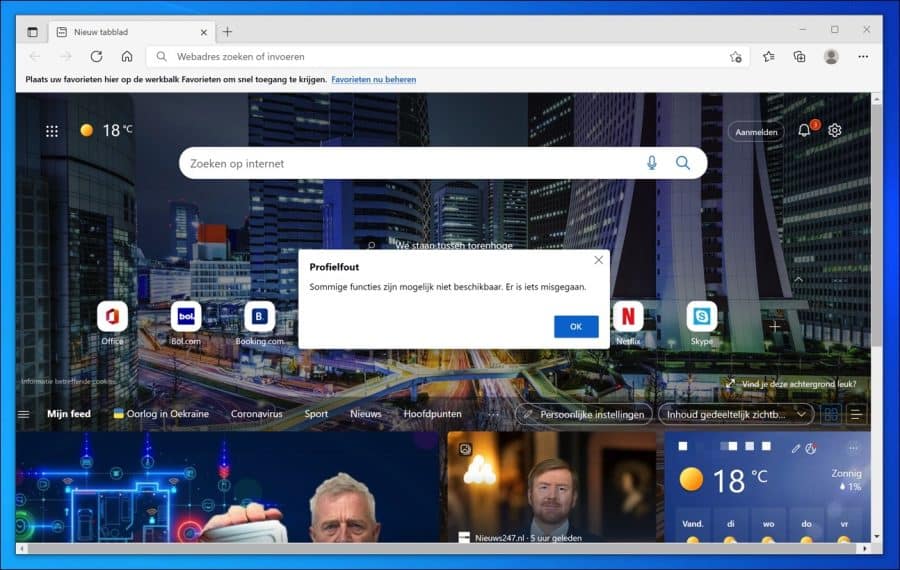 Sommige functies zijn mogelijk niet beschikbaar. Er is iets misgegaan in Microsoft Edge