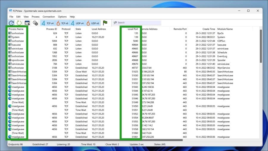 Sysinternals tcpview