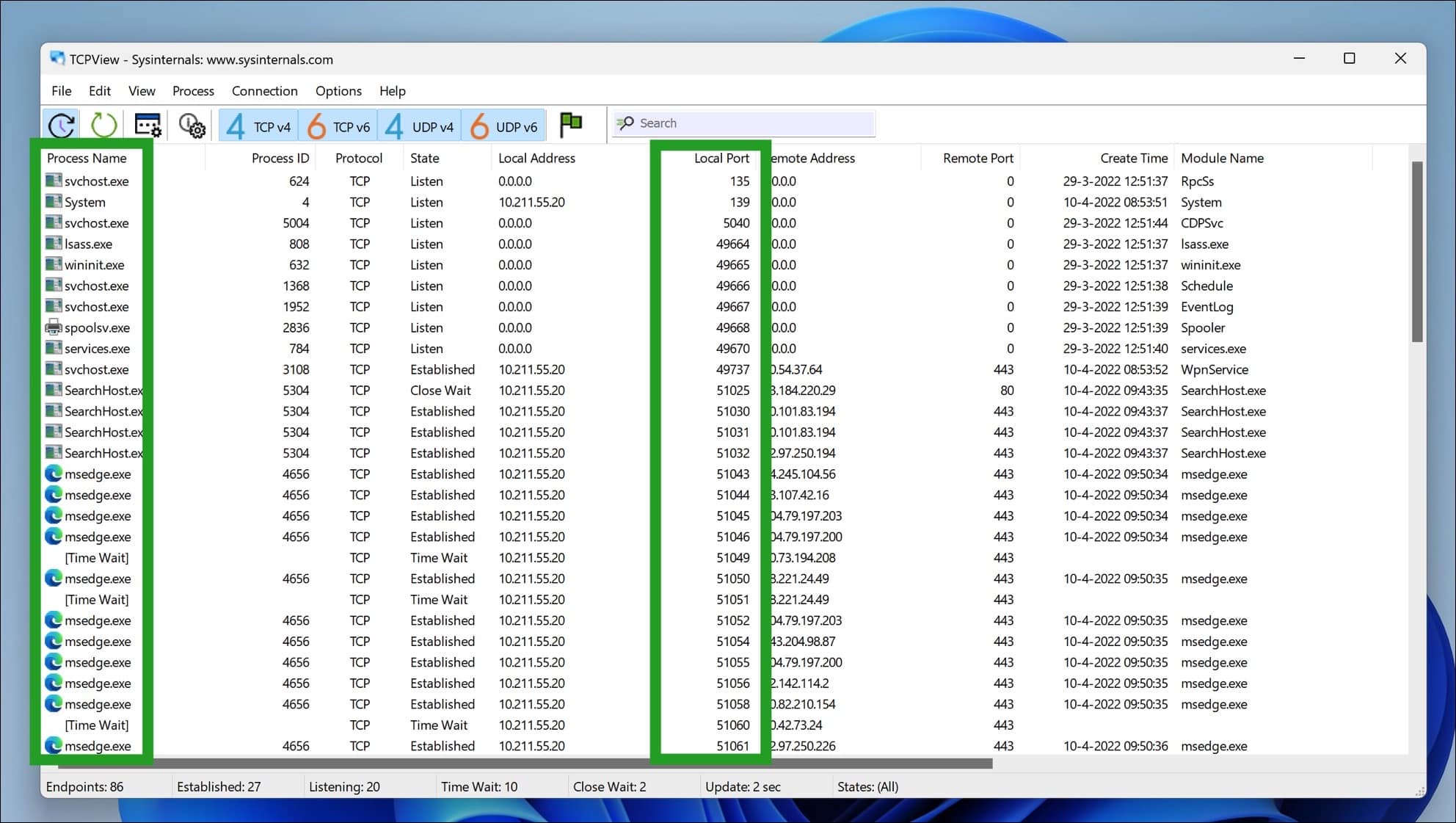 TCP Gebruikte poorten controleren in Windows 11 & Windows 10
