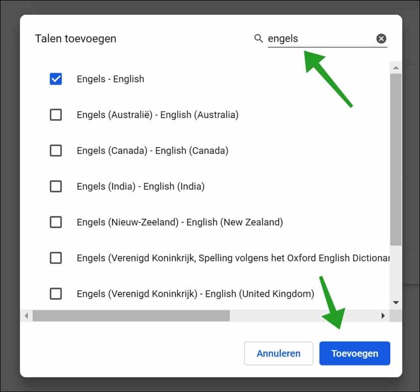 Talen toevoegen in Chrome door te zoeken