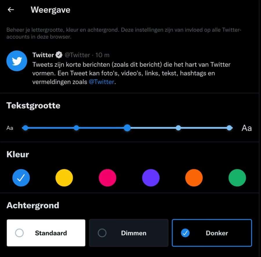 Twitter donkere achtergrond instellen donkere modus