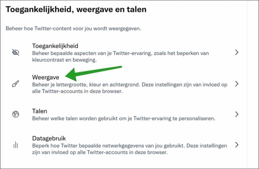 Twitter weergave instellingen