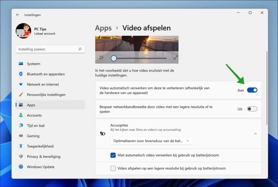 Video afspelen functies in Windows 11