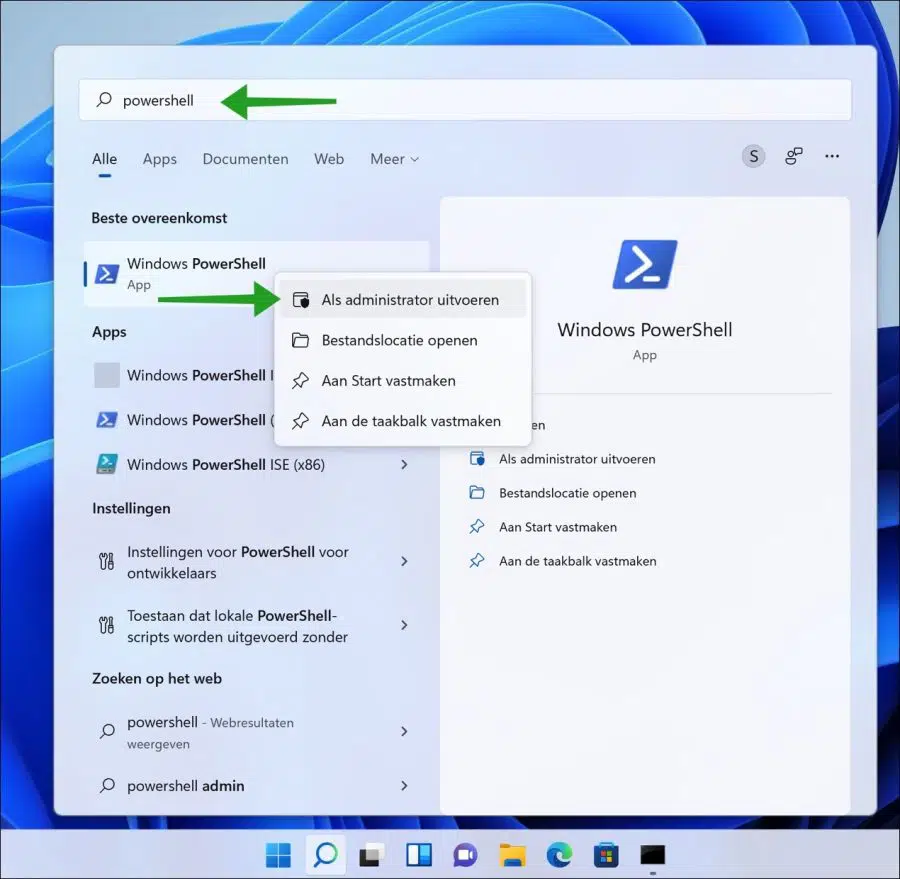 Windows PowerShell uitvoeren als Administrator