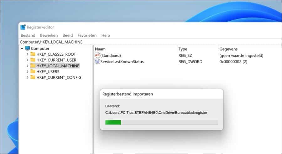 Windows register bestand wordt geimporteerd