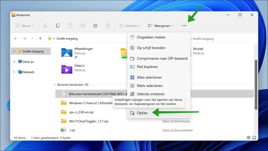 Windows verkenner opties openen