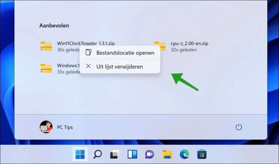 Aanbevolen sectie aanpassen in Windows 11