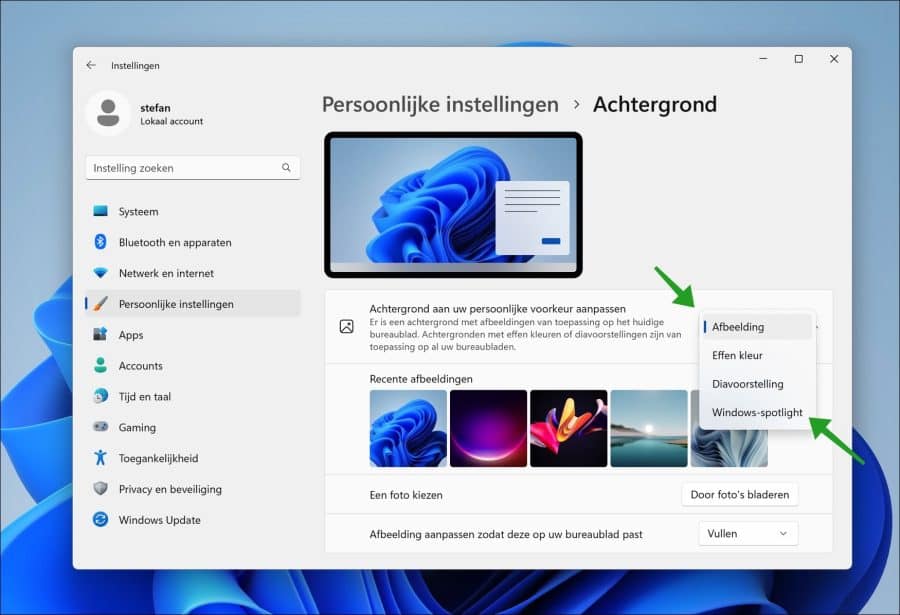 Achtergrond wijzigen in Windows 11