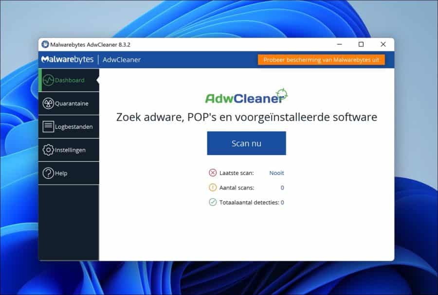 Adwcleaner scan uitvoeren