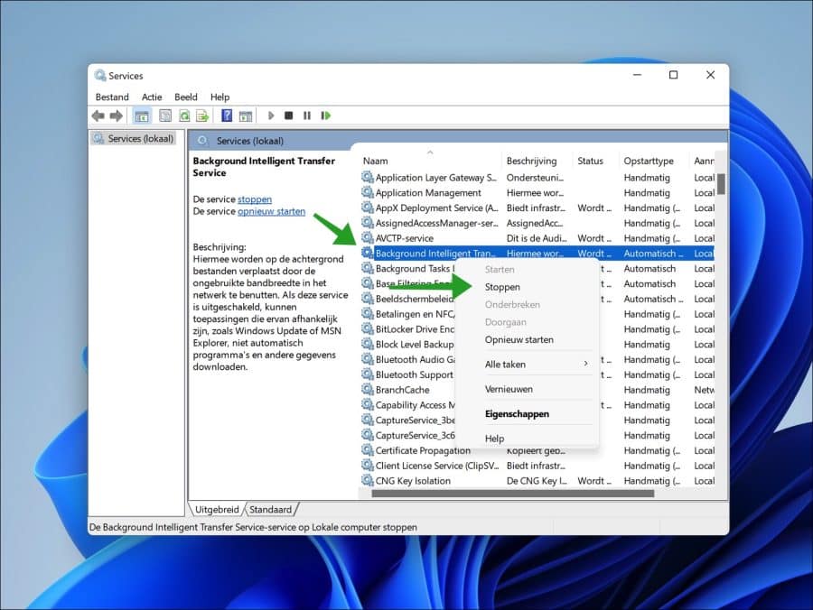Background intelligent transfer service stoppen
