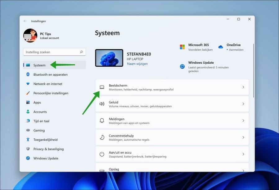 Beeldscherm instellingen openen in Windows 11