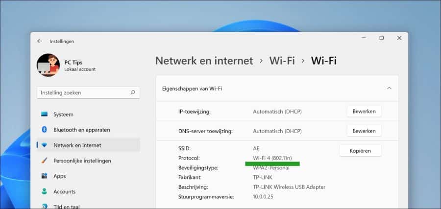 Draadloos wifi protocol versie