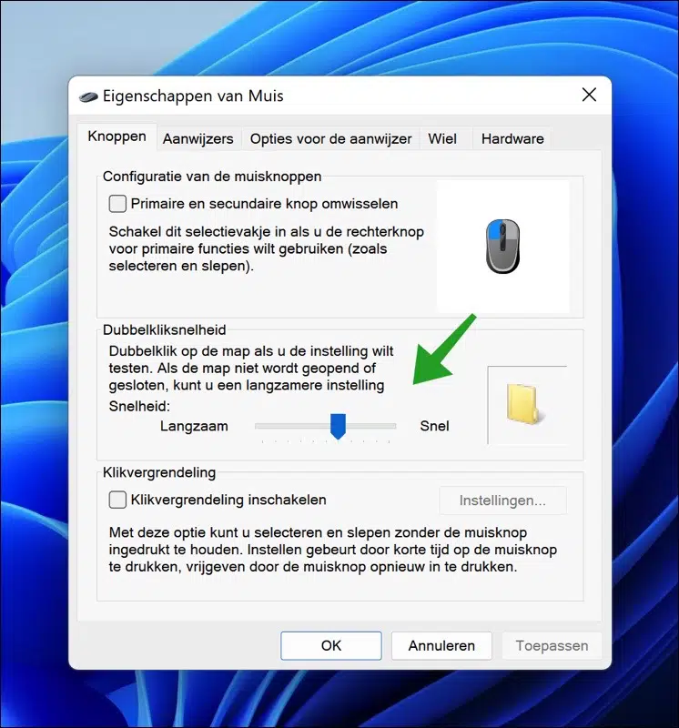 Dubbelkliksnelheid van de muis wijzigen in Windows 11