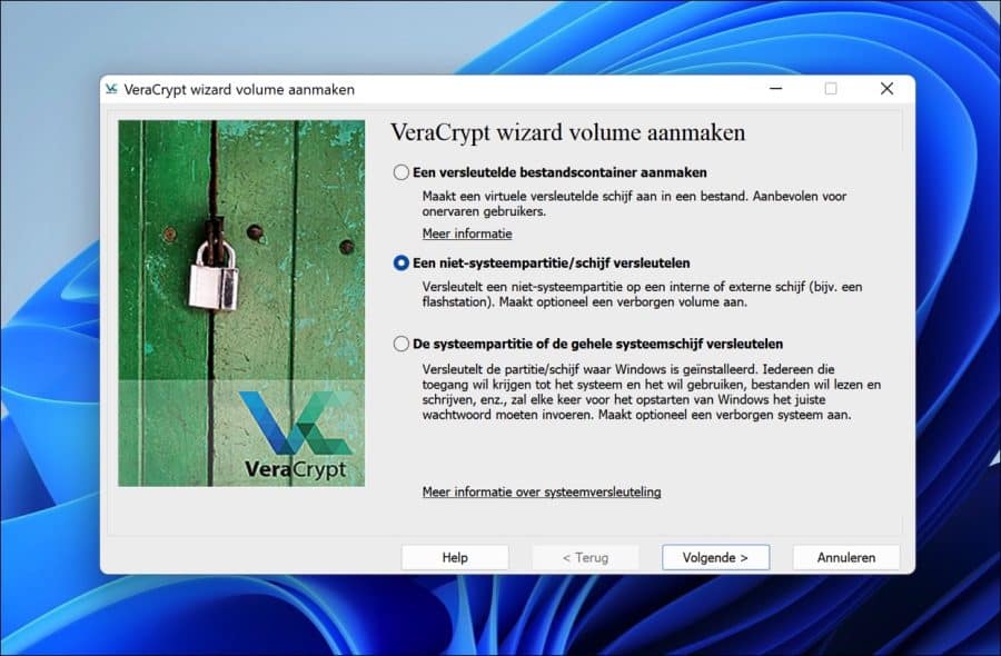 Een niet-systeempartitie of schijf versleutelen