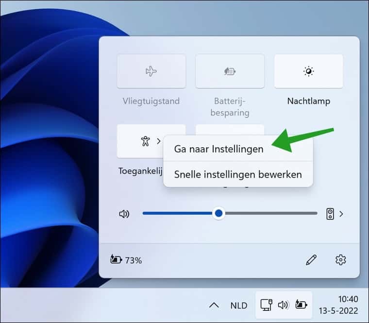 Go to settings in the system tray