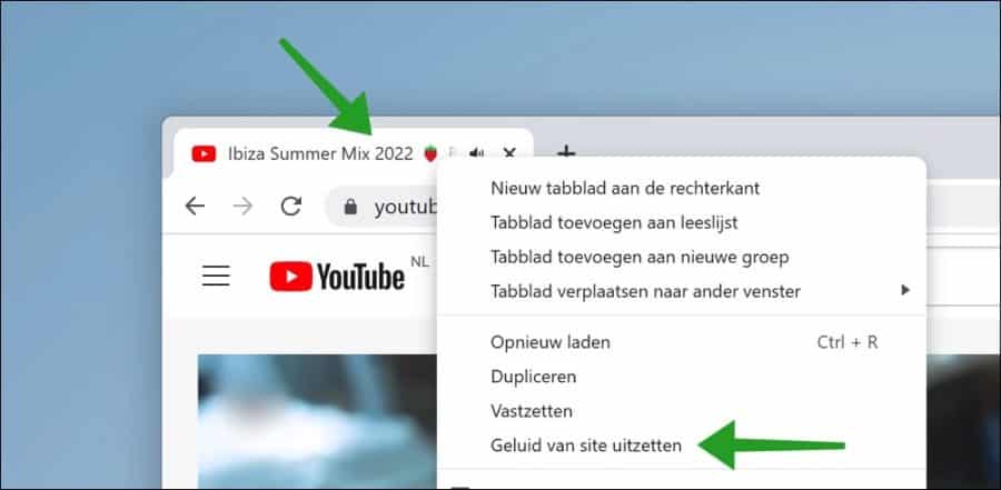 Geluid van site uitzetten in Google Chrome tabblad