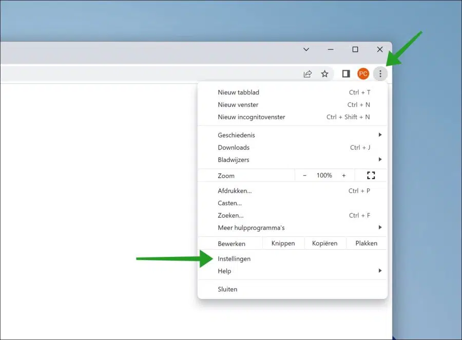 Google Chrome instellingen openen