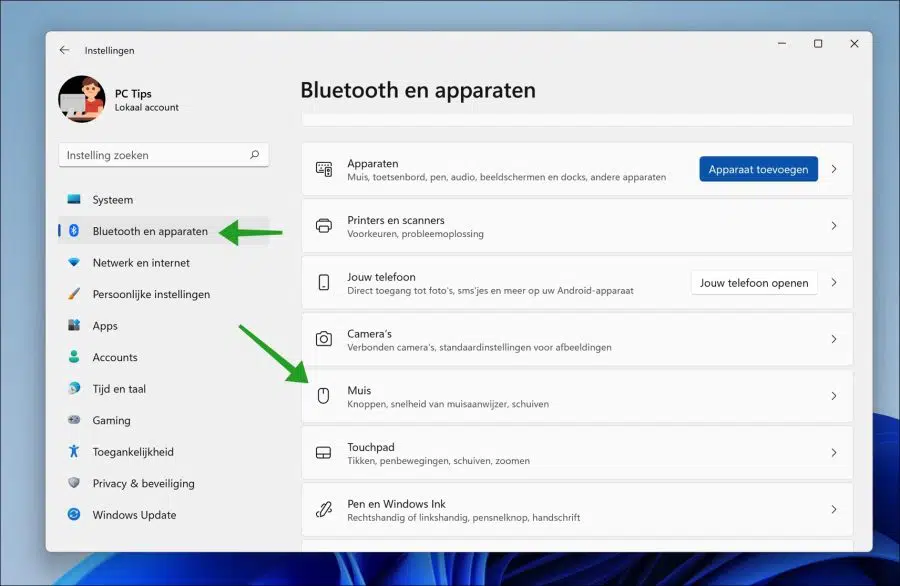 Muis instellingen openen in Windows 11