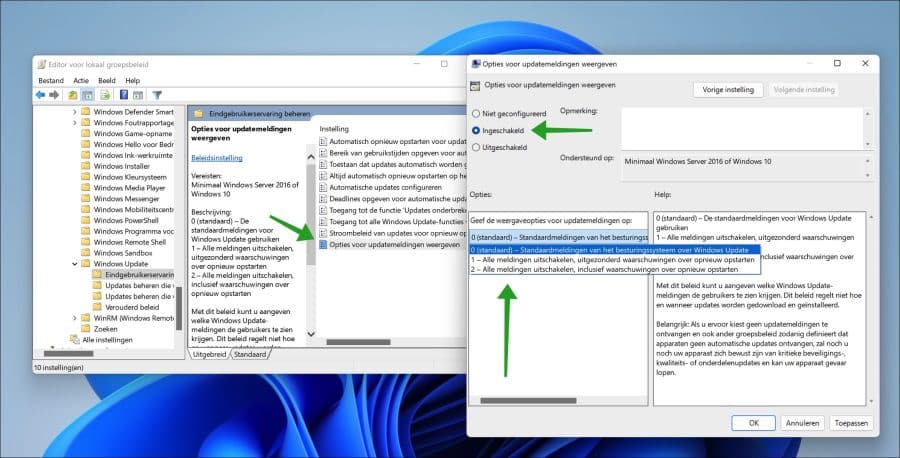 Opties voor updatemeldingen beheren