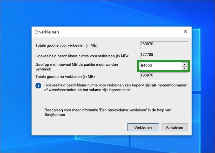 Partitie verkleinen om Windows 11 op te installeren