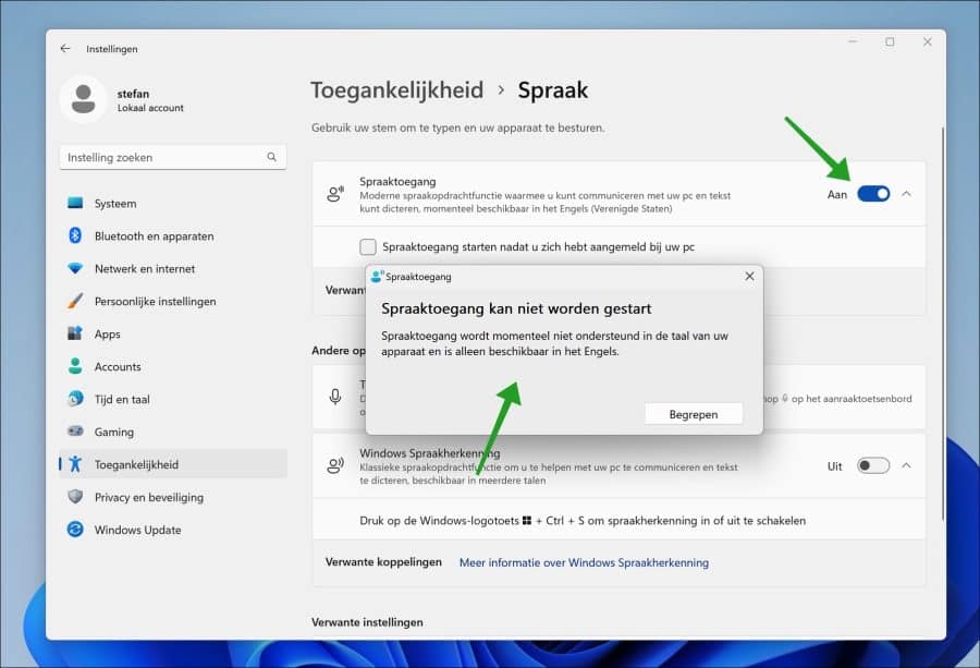 Spraaktoegang in Windows 11 22H2