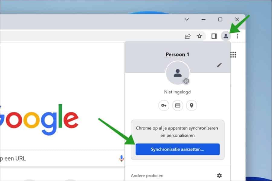 Synchronisatie aanzetten in de Google Chrome browser