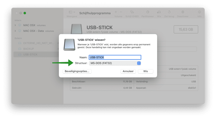 USB stick wissen met structuur