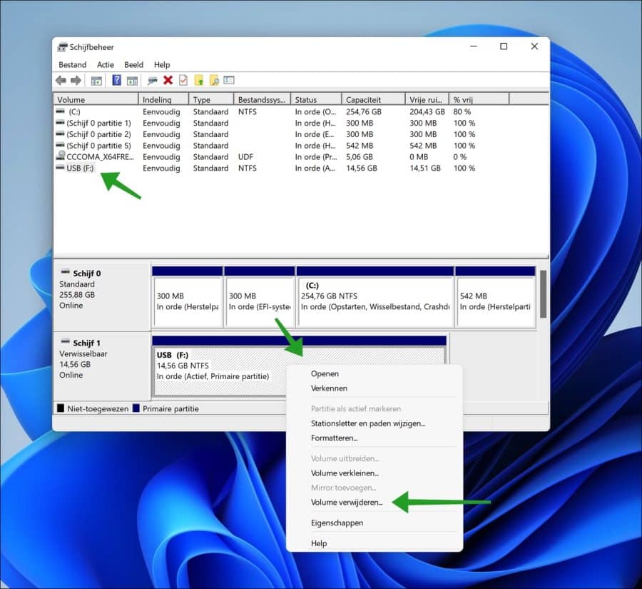 USB volume verwijderen