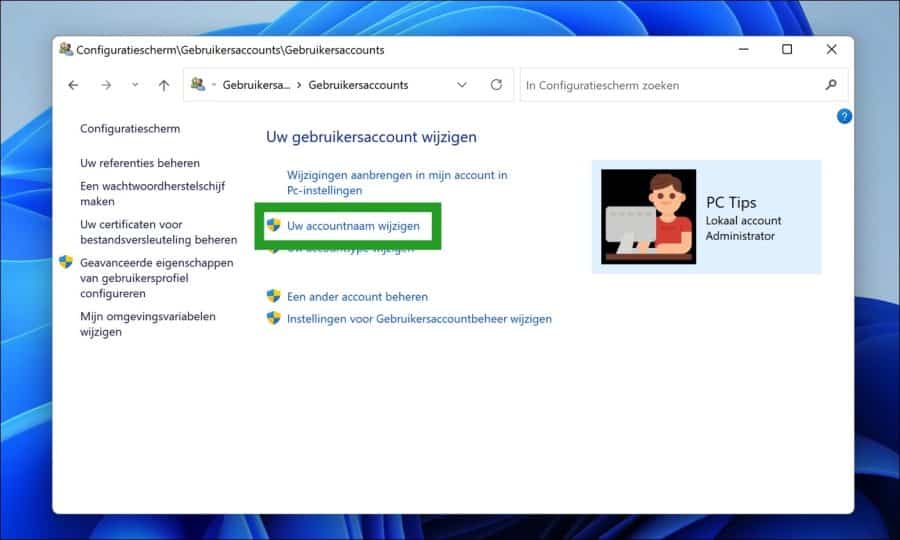 Uw accountnaam wijzigen in Windows 11