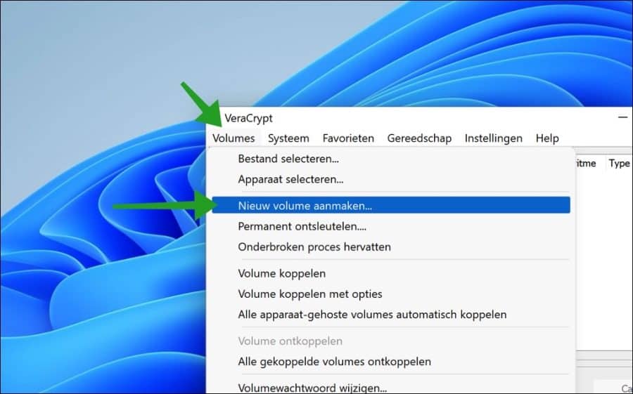 VeraCrypt nieuw volume aanmaken