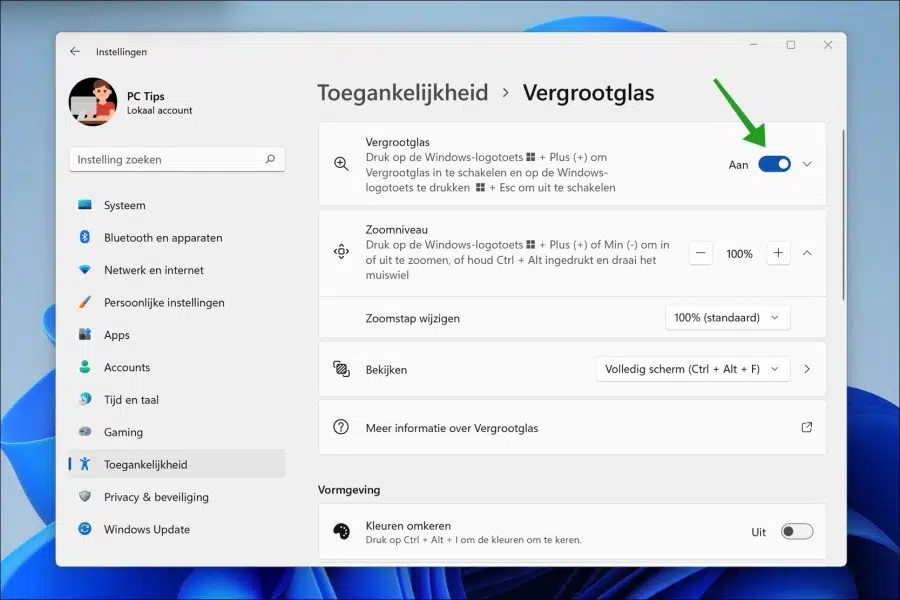 Vergrootglas inschakelen in Windows 11