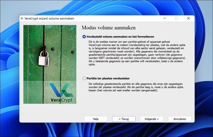 Versleuteld volume aanmaken en het formatteren