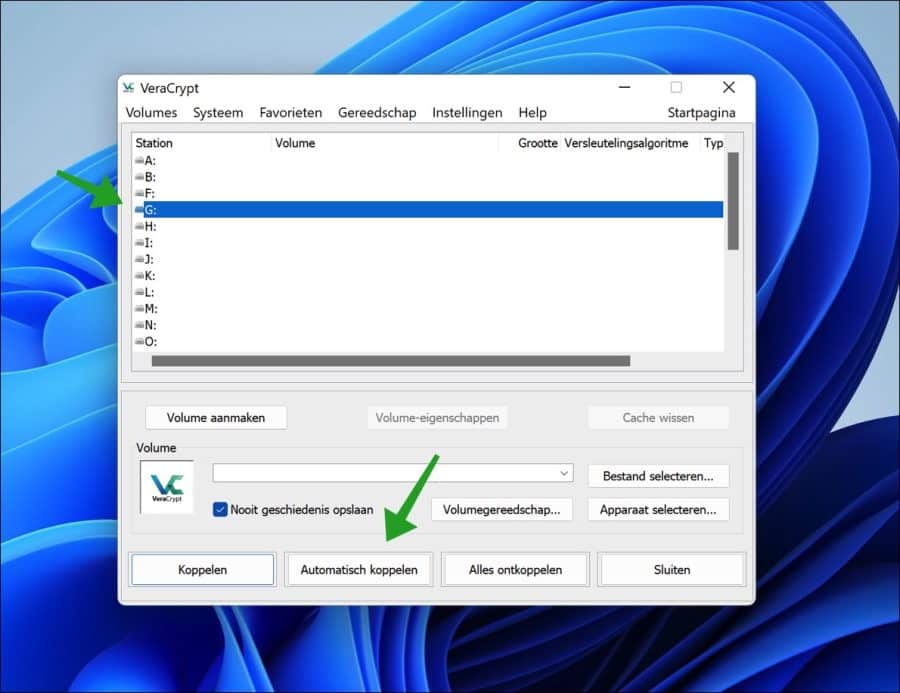 Versleutelde schijf koppelen in VeraCrypt