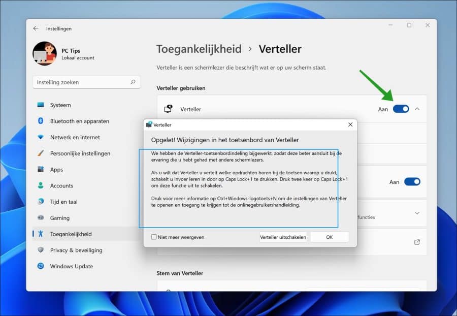 Verteller inschakelen in Windows 11