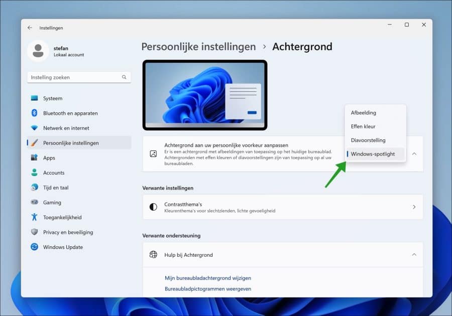 Windows Spotlight-Hintergrund in Windows 11 22h2